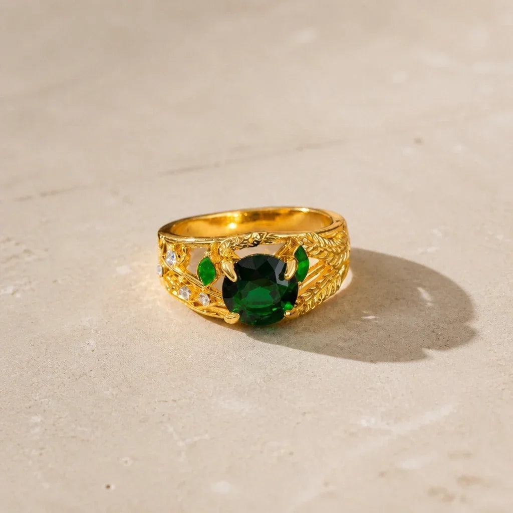 Exotic Green Crystal Gold Ring
