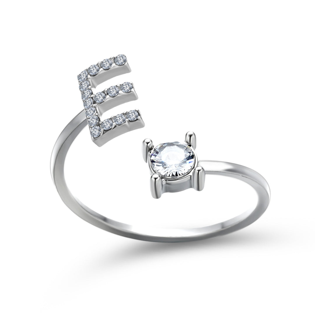Adjustable Initial Ring with Zircon Letter, A to Z