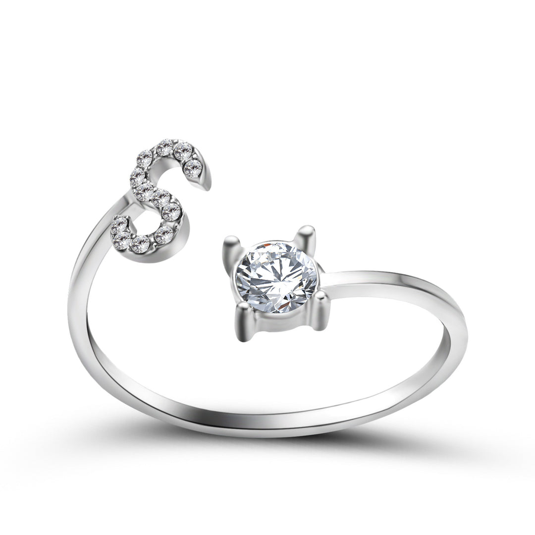Adjustable Initial Ring with Zircon Letter, A to Z