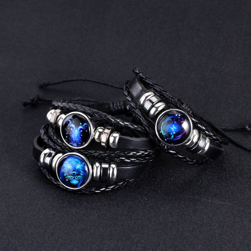 Glow in the dark zodiac sign braided bracelet