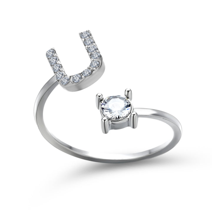 Adjustable Initial Ring with Zircon Letter, A to Z
