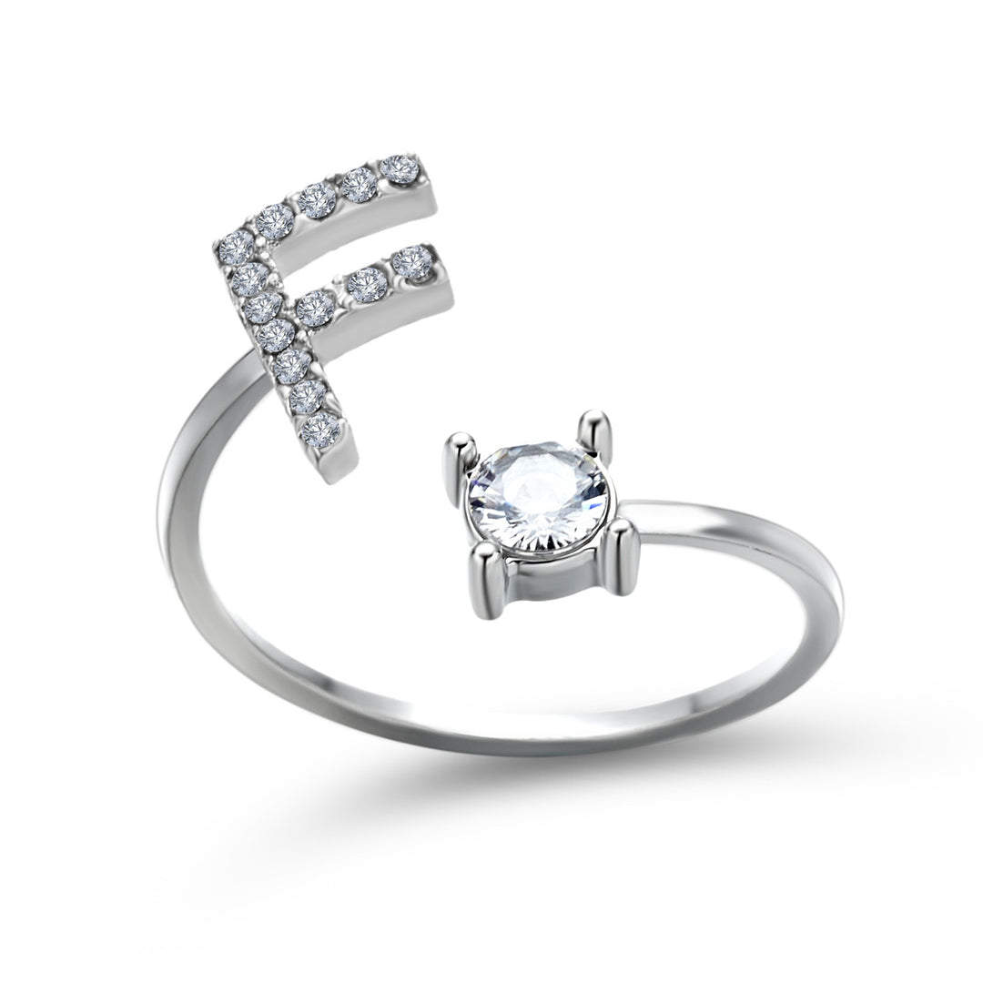 Adjustable Initial Ring with Zircon Letter, A to Z