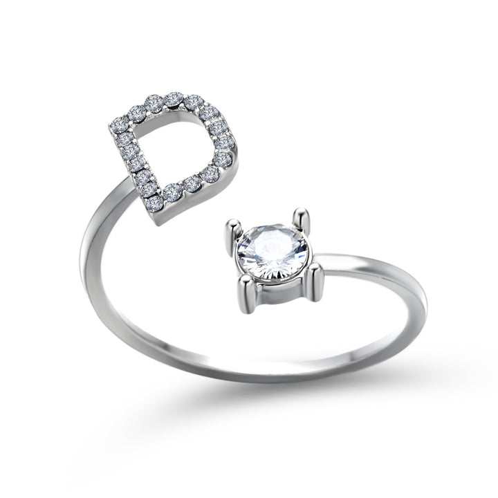 Adjustable Initial Ring with Zircon Letter, A to Z