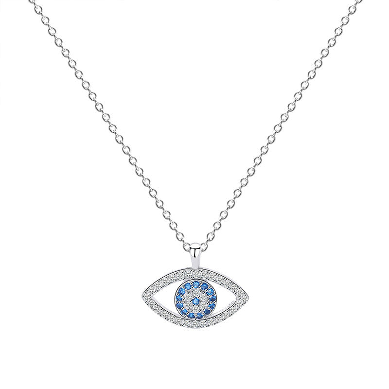 Silver evil eye pendant necklace with blue zircon