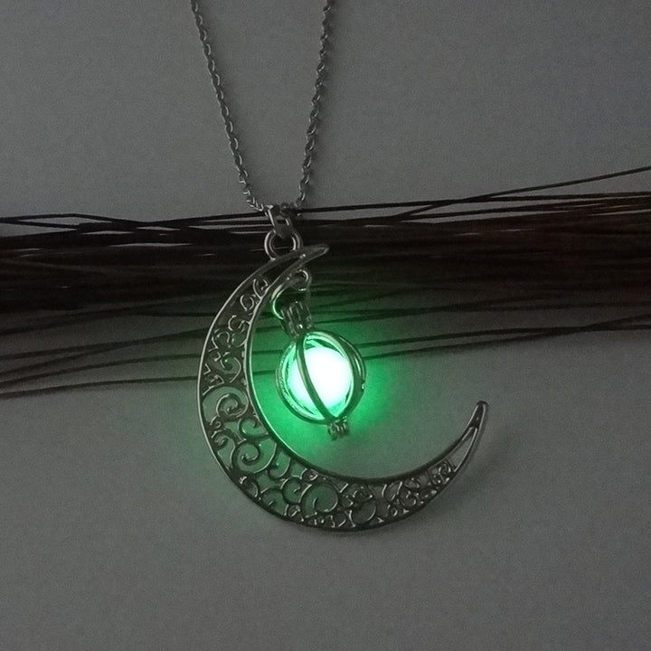 Crescent moon necklace with glowing stone