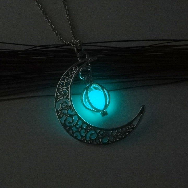 Crescent moon necklace with glowing stone