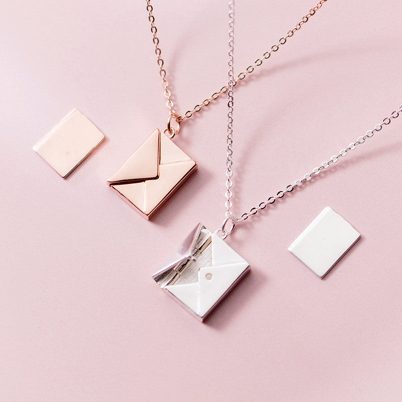 Silver envelope locket necklace with letter card
