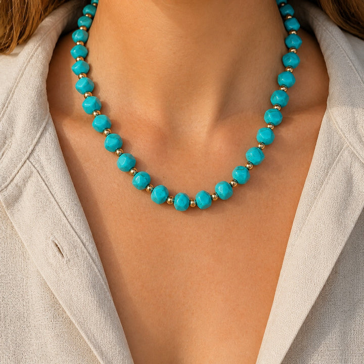 Turquoise Bead &amp; Gold Accent Necklace