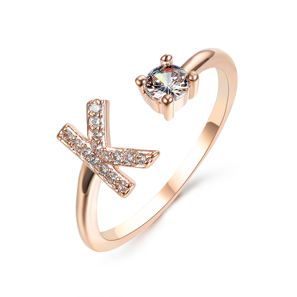 Adjustable Initial Ring with Zircon Letter, A to Z