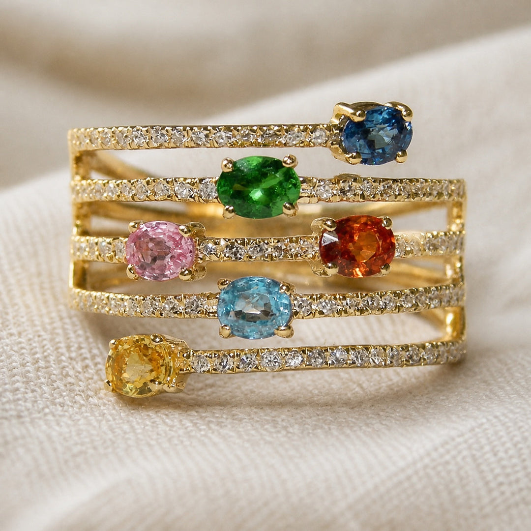 Iconic colorful Multi Layer Ring