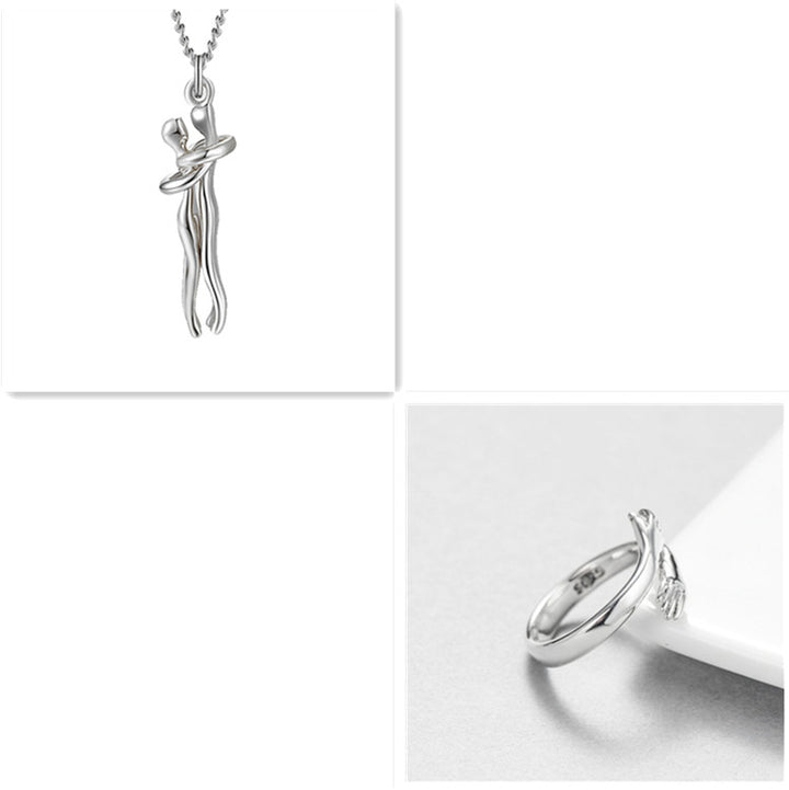 Hug Necklace for Couples, Two Little Figures in a Sweet Embrace