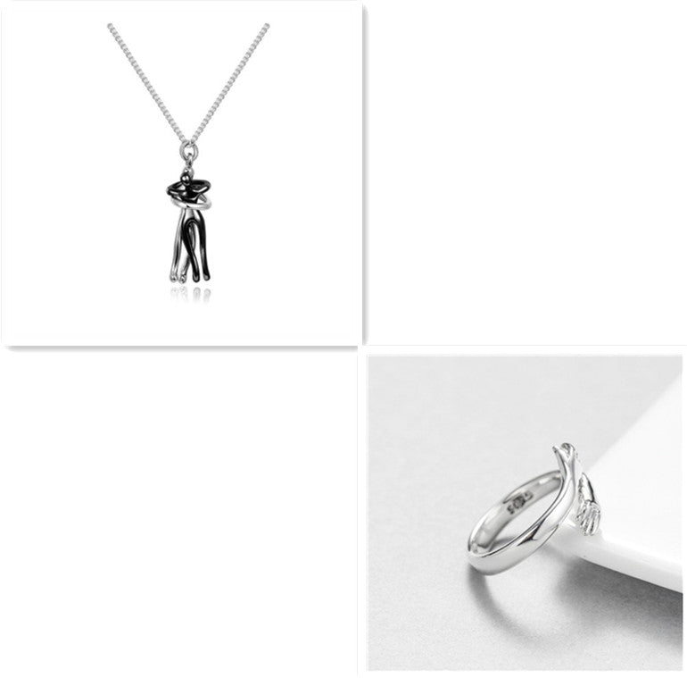 Hug Necklace for Couples, Two Little Figures in a Sweet Embrace