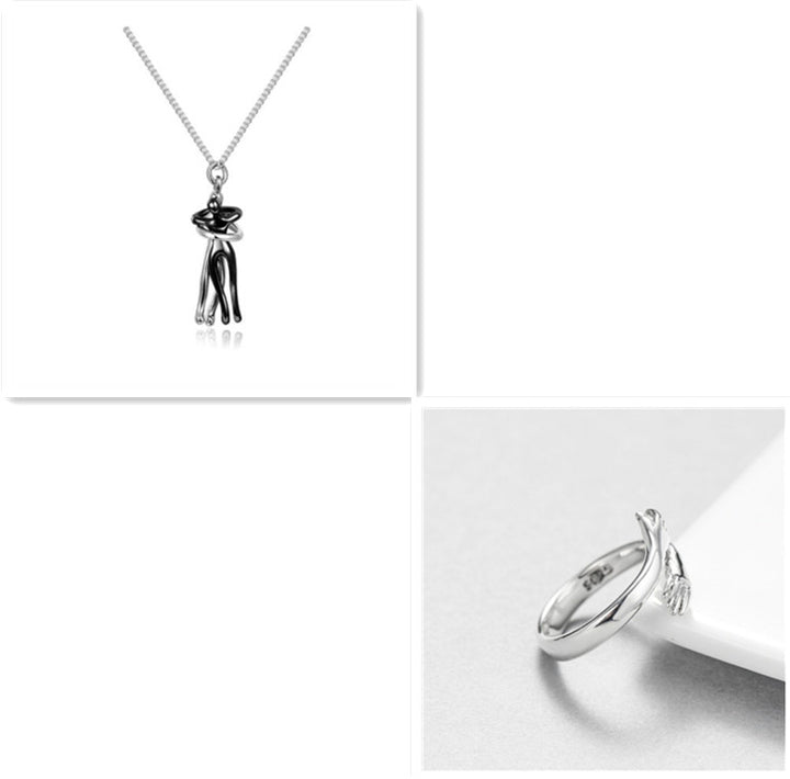 Hug Necklace for Couples, Two Little Figures in a Sweet Embrace