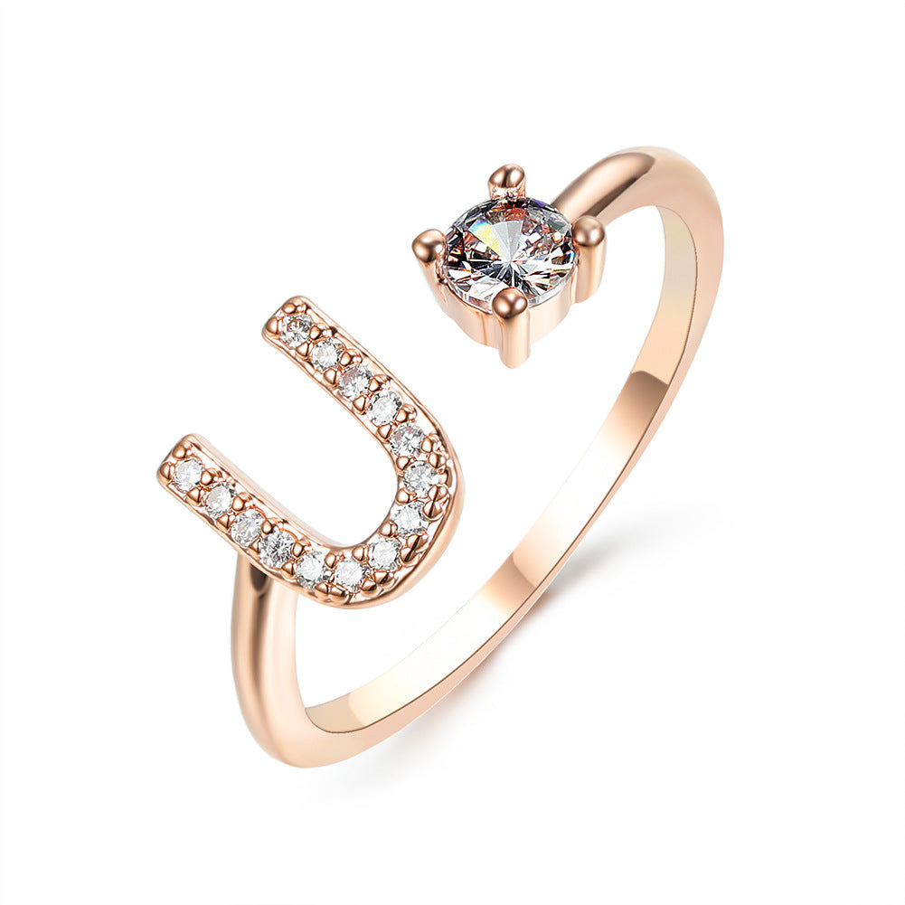 Adjustable Initial Ring with Zircon Letter, A to Z