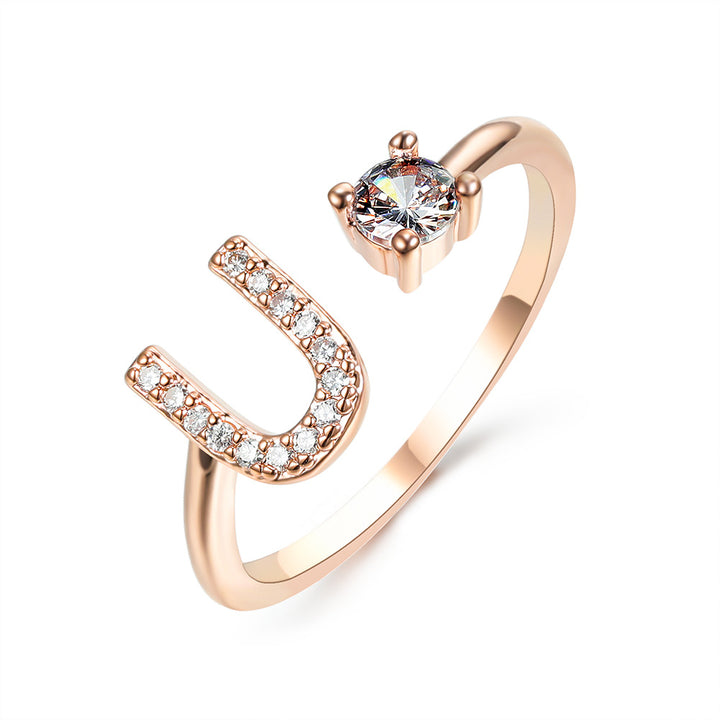 Adjustable Initial Ring with Zircon Letter, A to Z