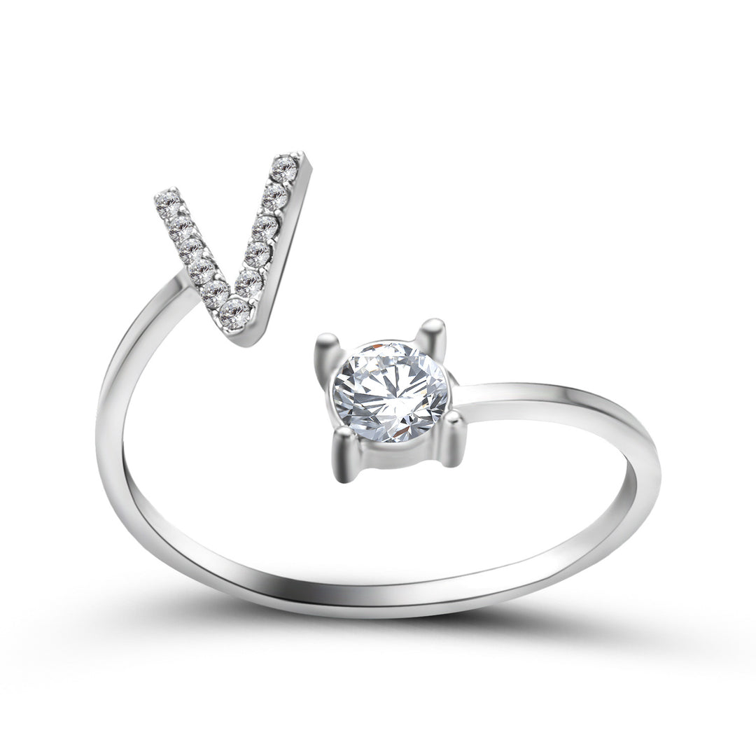 Adjustable Initial Ring with Zircon Letter, A to Z
