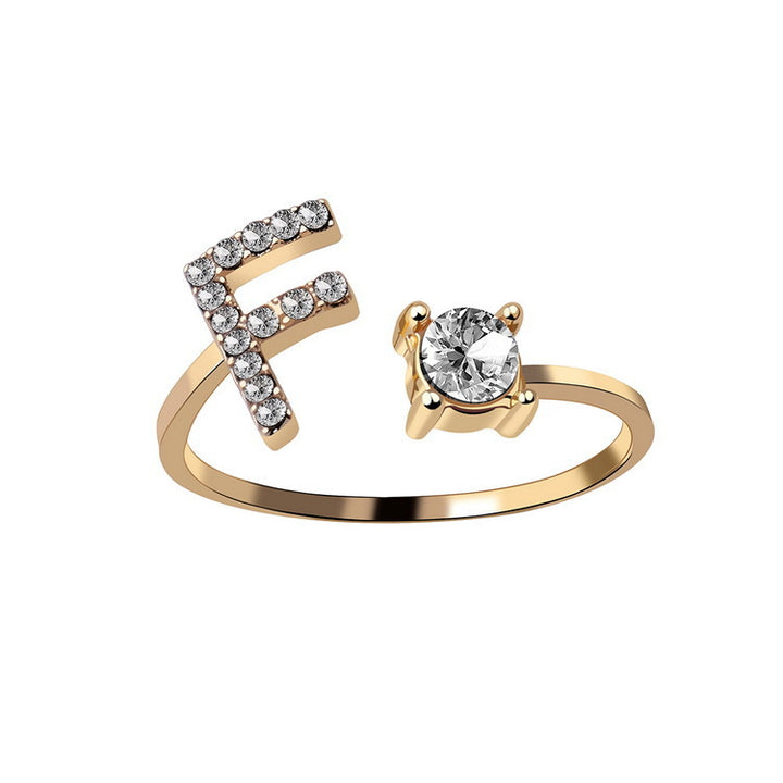 Adjustable Initial Ring with Zircon Letter, A to Z