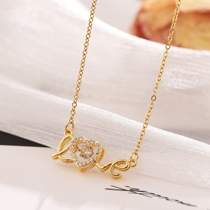 Gold Titanium Steel Love Necklace, Dainty Clavicle Chain