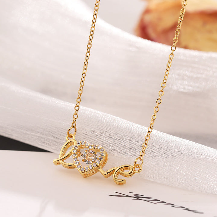 Gold Titanium Steel Love Necklace, Dainty Clavicle Chain
