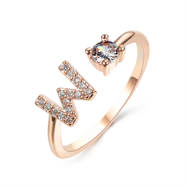 Adjustable Initial Ring with Zircon Letter, A to Z