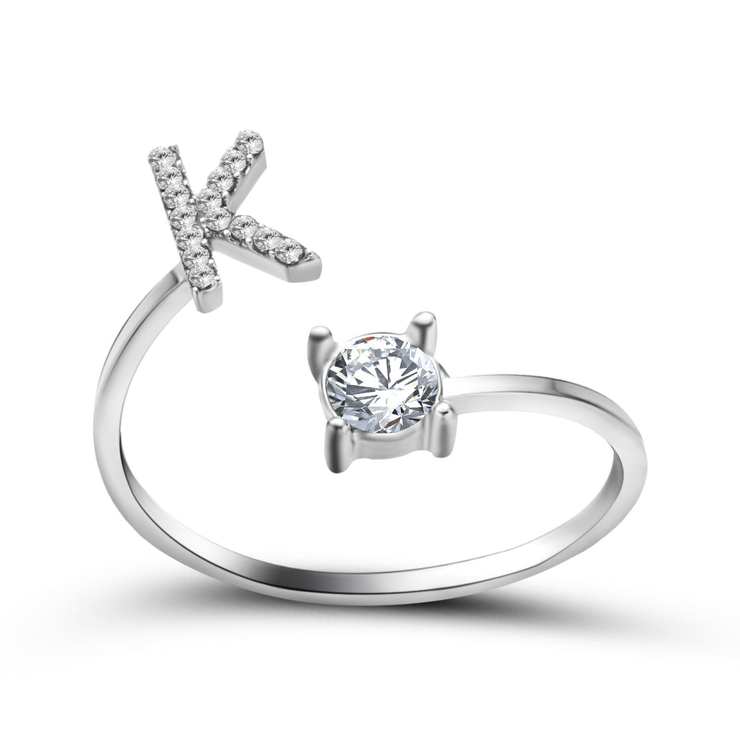 Adjustable Initial Ring with Zircon Letter, A to Z