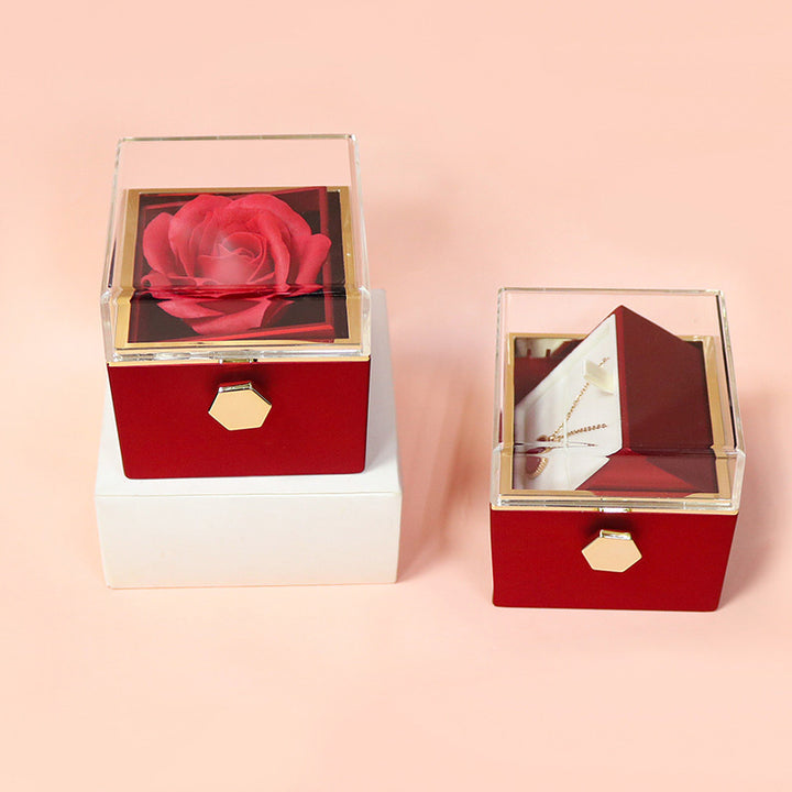 Red rotating rose jewelry gift box