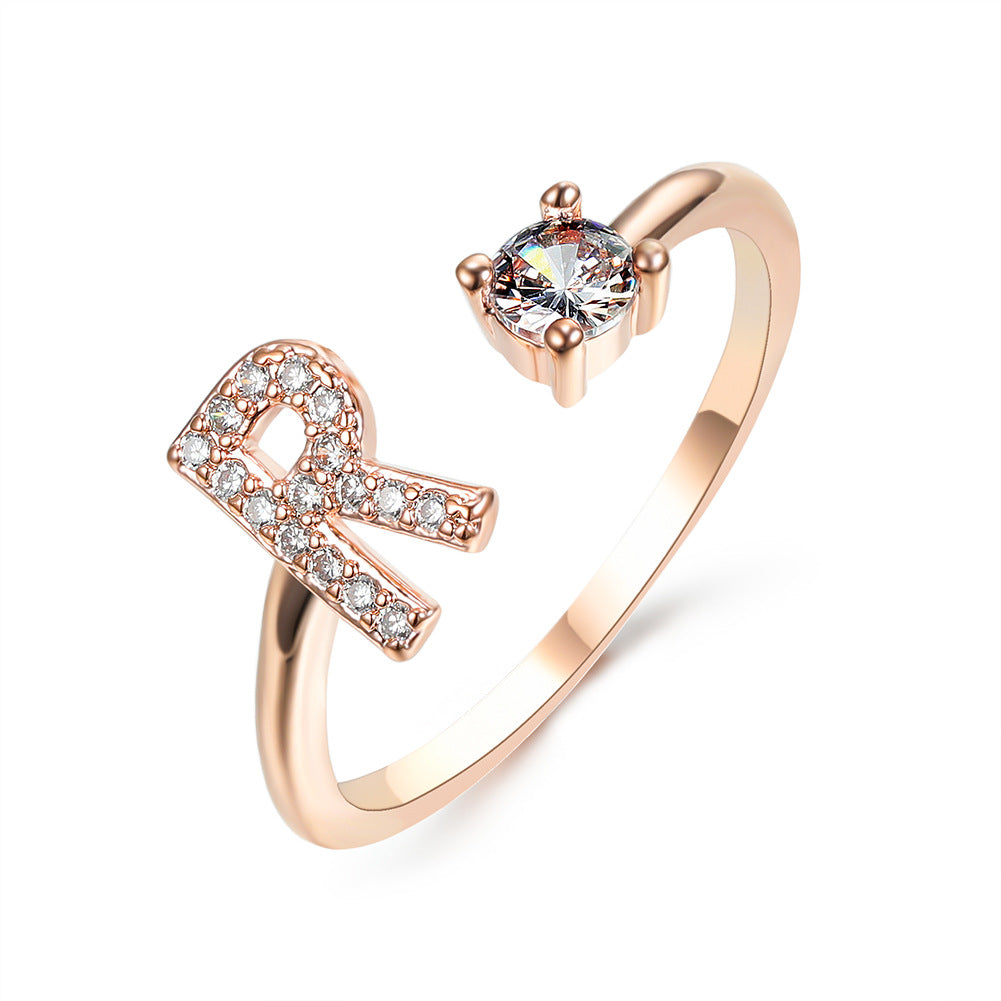 Adjustable Initial Ring with Zircon Letter, A to Z