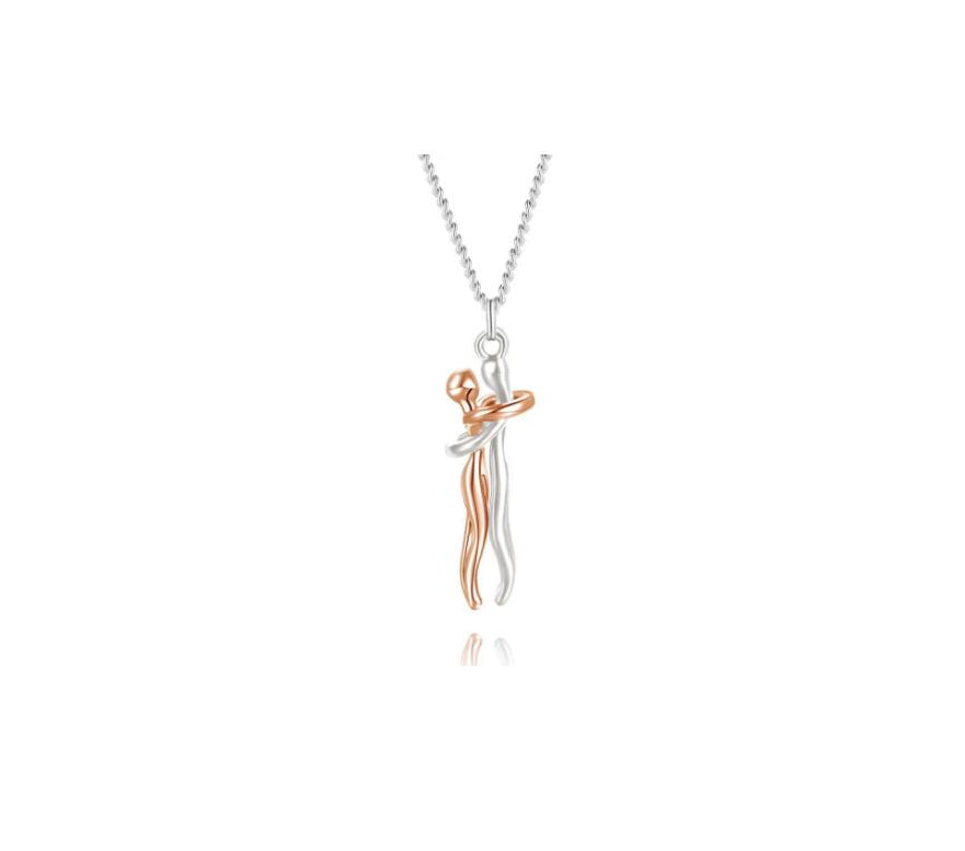 Hug Necklace for Couples, Two Little Figures in a Sweet Embrace