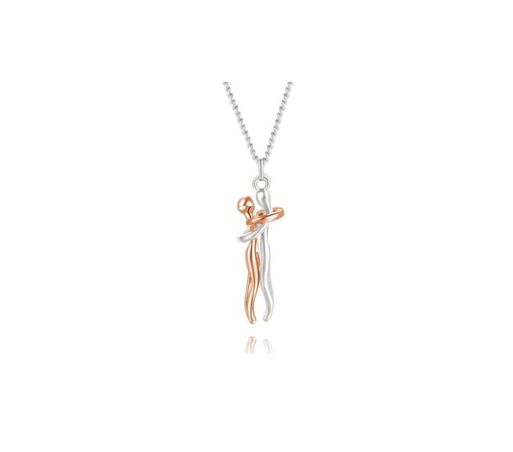 Hug Necklace for Couples, Two Little Figures in a Sweet Embrace