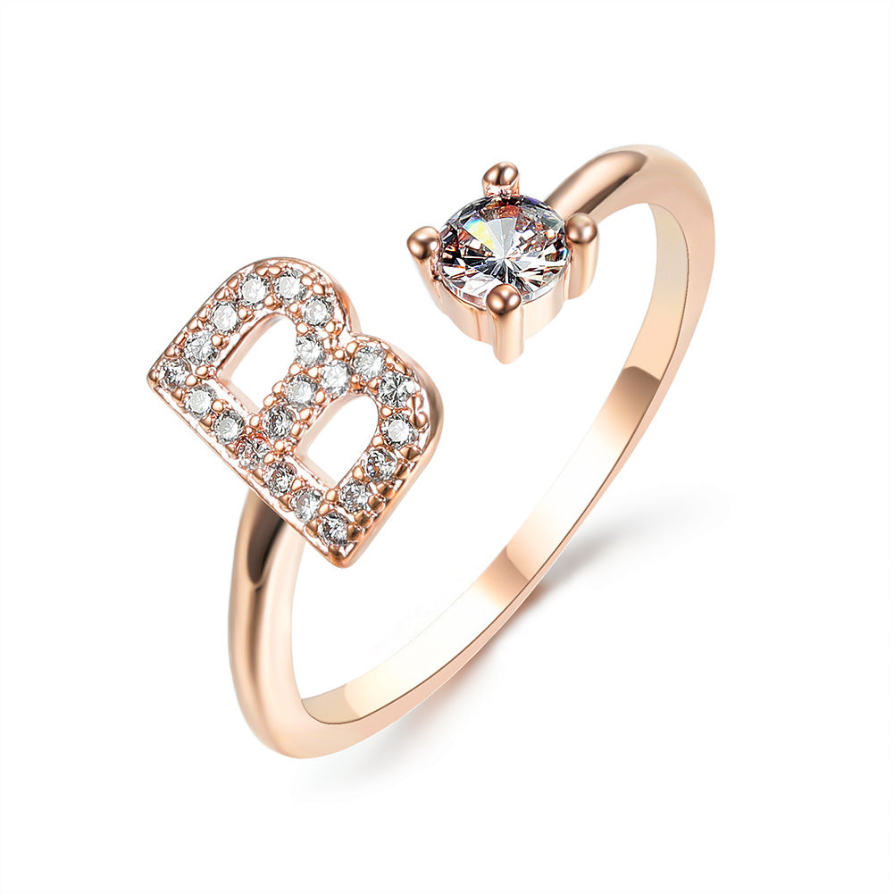 Adjustable Initial Ring with Zircon Letter, A to Z