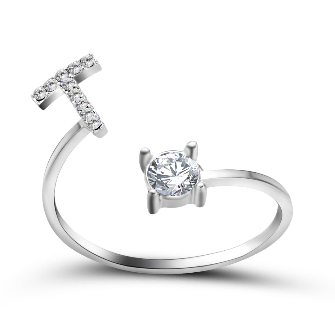 Adjustable Initial Ring with Zircon Letter, A to Z