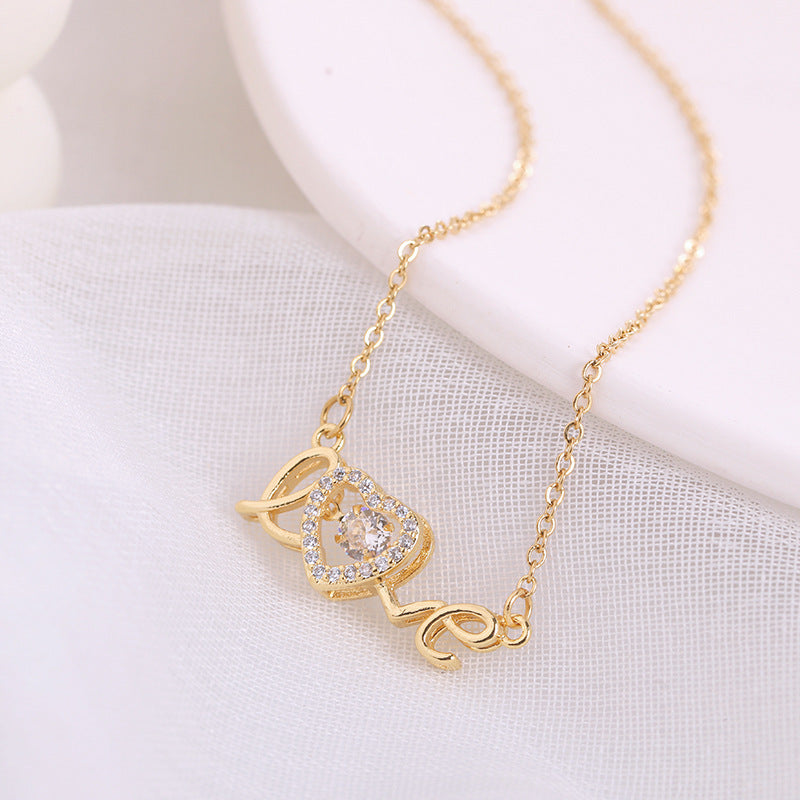 Gold Titanium Steel Love Necklace, Dainty Clavicle Chain