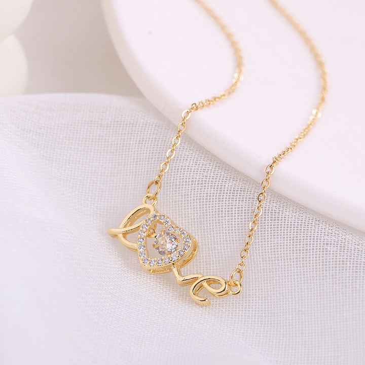 Gold Titanium Steel Love Necklace, Dainty Clavicle Chain