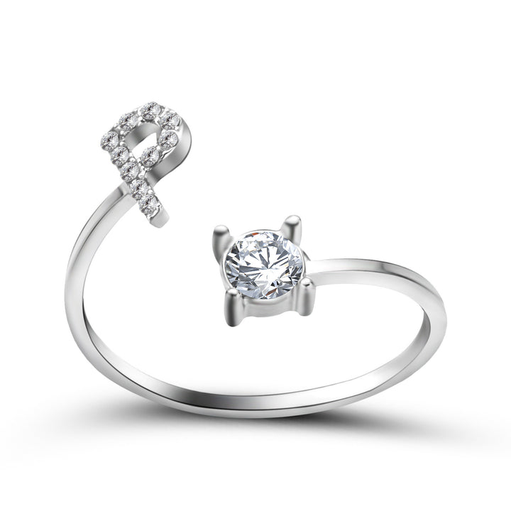 Adjustable Initial Ring with Zircon Letter, A to Z