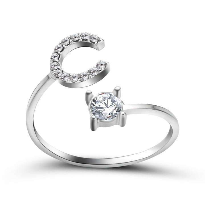 Adjustable Initial Ring with Zircon Letter, A to Z