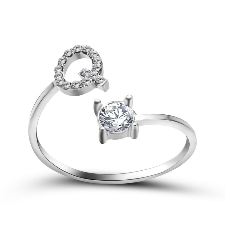 Adjustable Initial Ring with Zircon Letter, A to Z