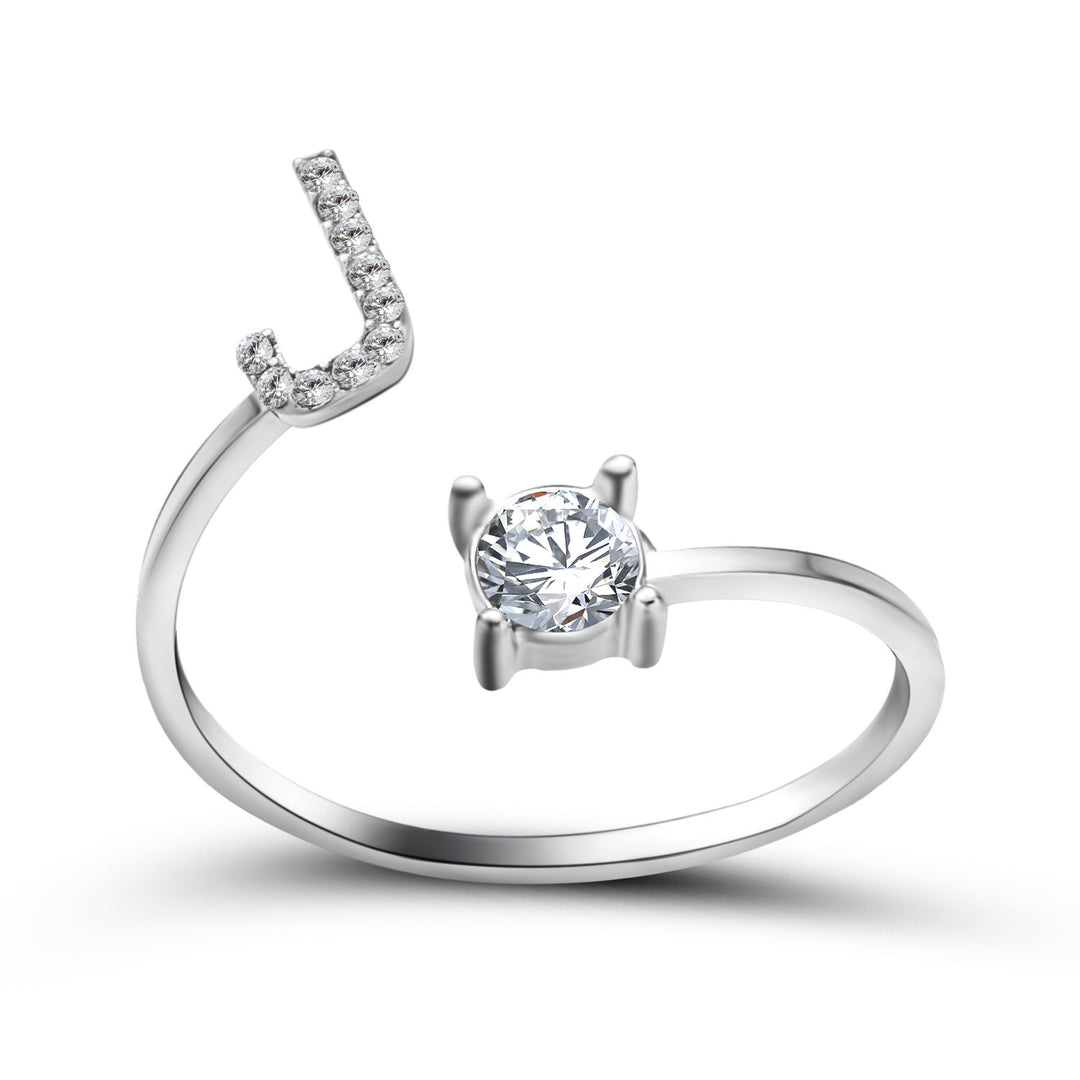 Adjustable Initial Ring with Zircon Letter, A to Z