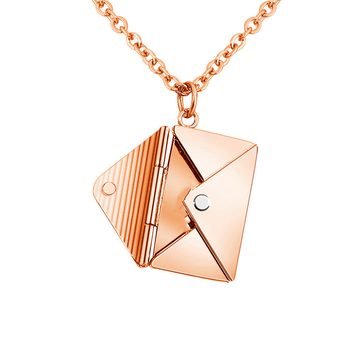 Silver envelope locket necklace with letter card