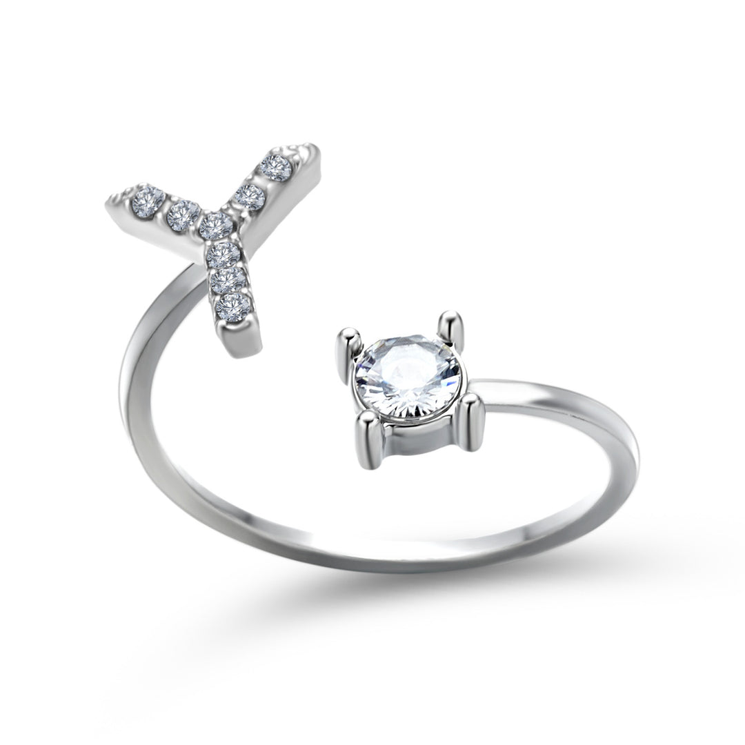 Adjustable Initial Ring with Zircon Letter, A to Z