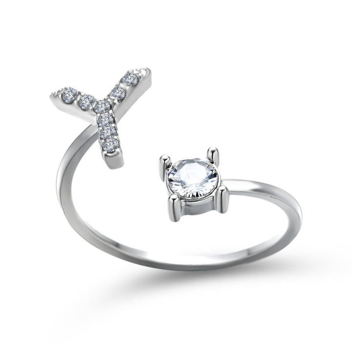 Adjustable Initial Ring with Zircon Letter, A to Z