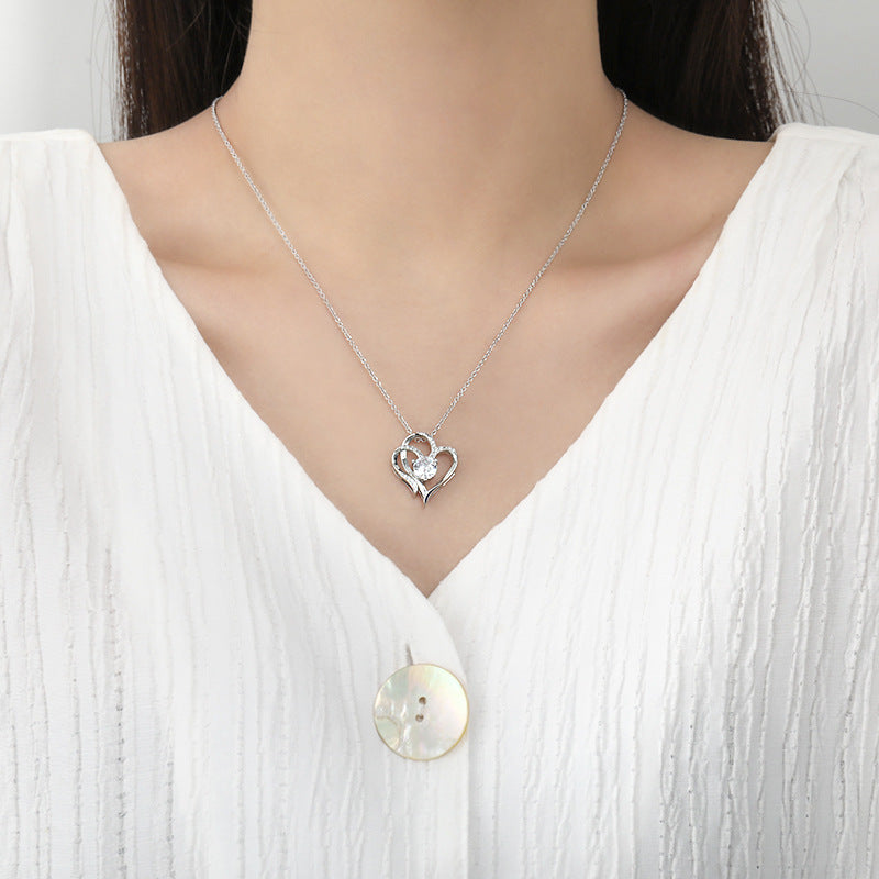 Silver double heart necklace with zircon