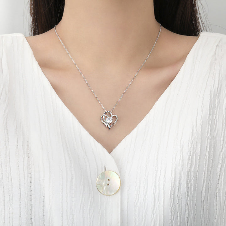 Silver double heart necklace with zircon