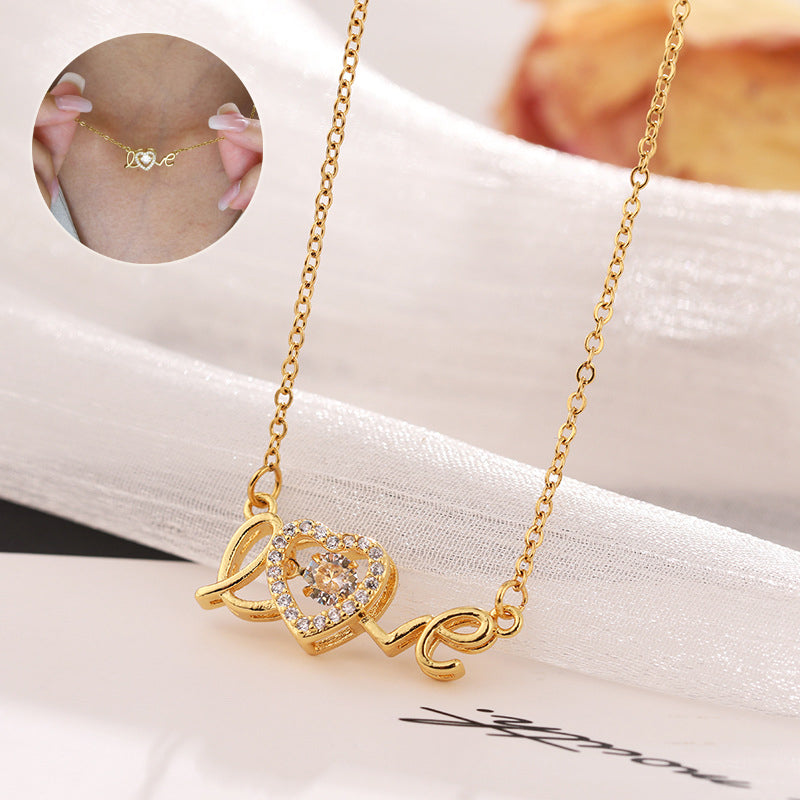Gold Titanium Steel Love Necklace, Dainty Clavicle Chain