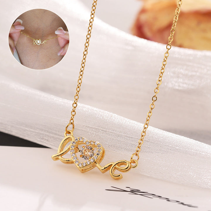 Gold Titanium Steel Love Necklace, Dainty Clavicle Chain