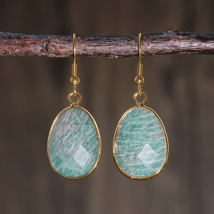 Sculpted Stone Gold Earrings