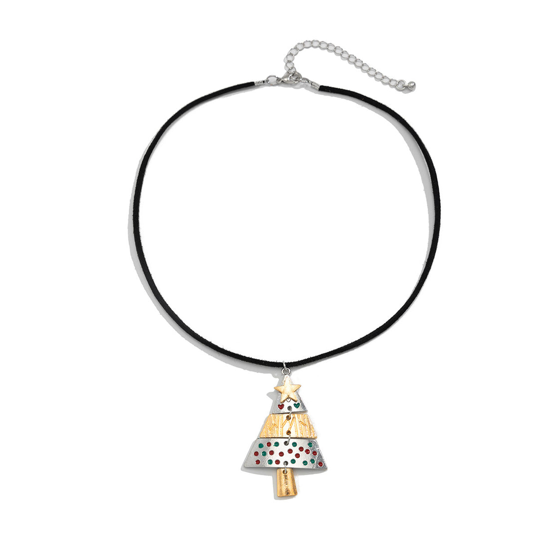 Christmas tree enamel pendant necklace on black cord