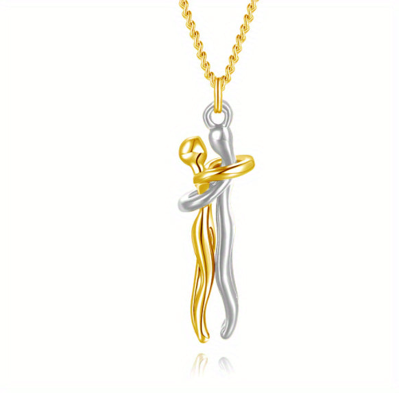 Hug Necklace for Couples, Two Little Figures in a Sweet Embrace