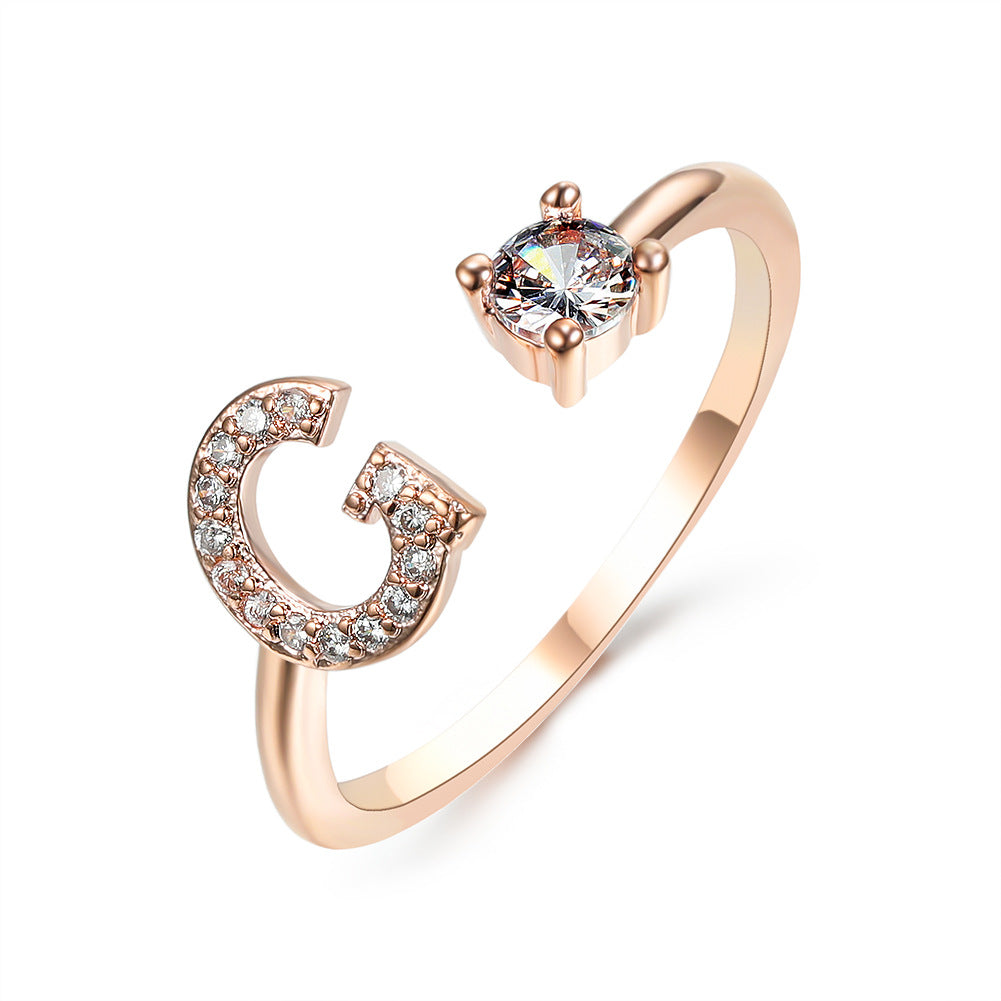 Adjustable Initial Ring with Zircon Letter, A to Z