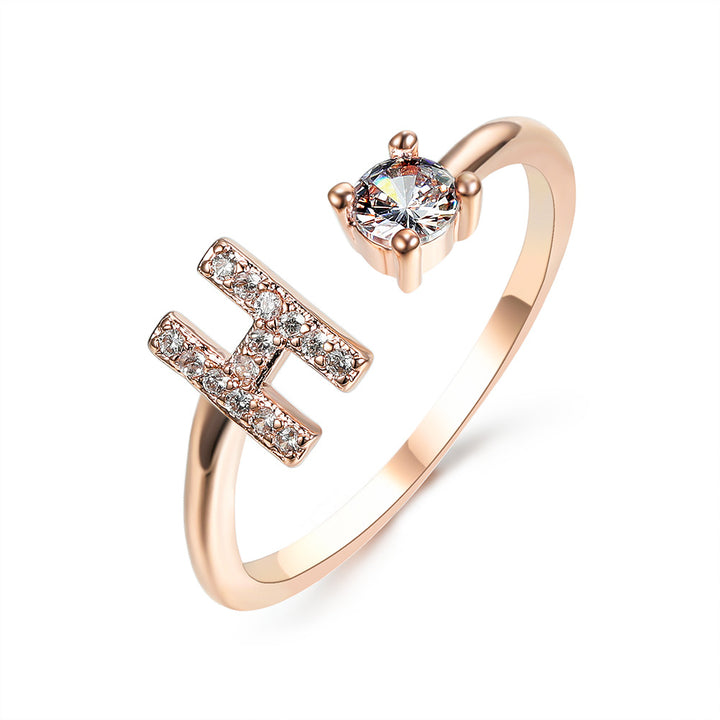Adjustable Initial Ring with Zircon Letter, A to Z