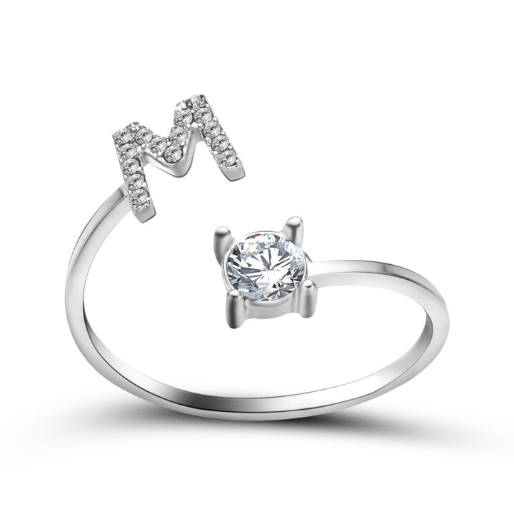 Adjustable Initial Ring with Zircon Letter, A to Z